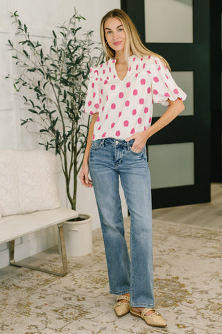 One Eleven North Shopping Spree Notched Neck Puff Sleeve Blouse