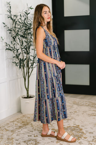 Haptics Sierra Spirit Gathered Tiered Dress in Navy