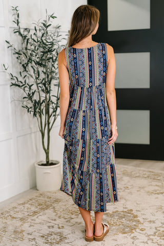 Haptics Sierra Spirit Gathered Tiered Dress in Navy
