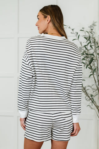 One Eleven North Situationally Sound Striped Long Sleeve Top and Shorts Set