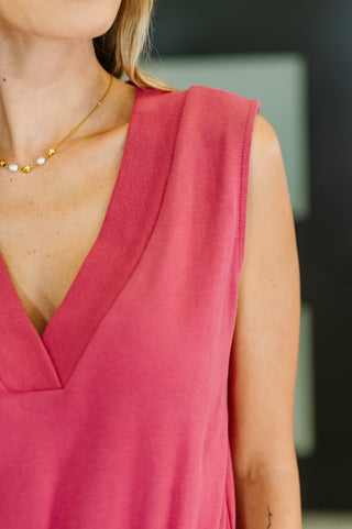 Zenana Sleeveless V-Neck Romper in Rose
