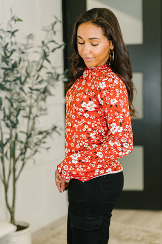 Haptics Somethings in the Air Lettuce Hem Longsleeve Top in Vermillion