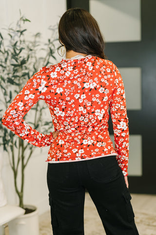 Haptics Somethings in the Air Lettuce Hem Longsleeve Top in Vermillion