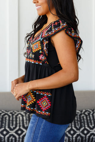 Andree By Unit Sophia Embroidered Blouse in Black
