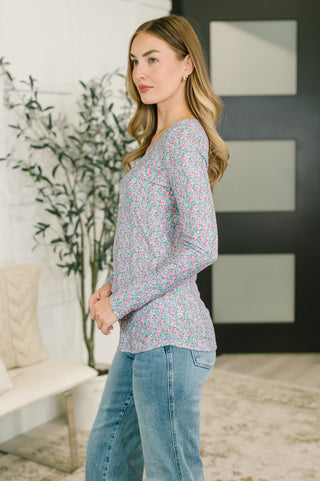 7th Ray Stop and Smell the Flowers Scoop Neck Henley