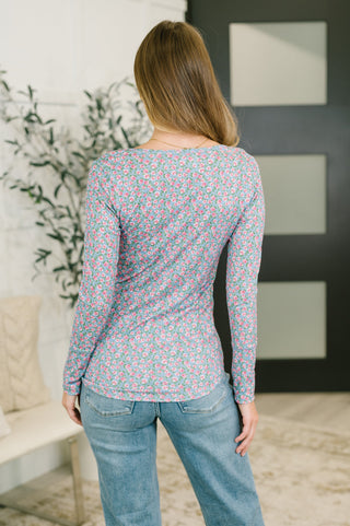7th Ray Stop and Smell the Flowers Scoop Neck Henley