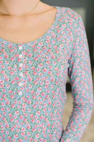 7th Ray Stop and Smell the Flowers Scoop Neck Henley