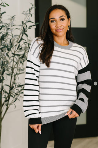 One Eleven North Striped Simplicity Color Block Relaxed Pullover
