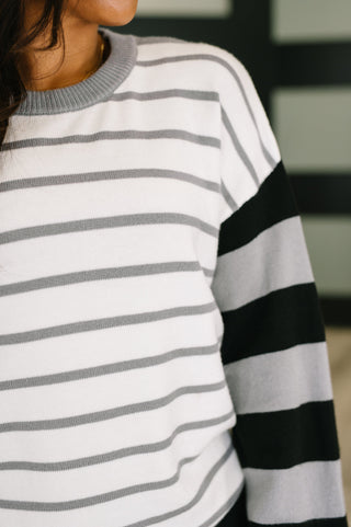 One Eleven North Striped Simplicity Color Block Relaxed Pullover