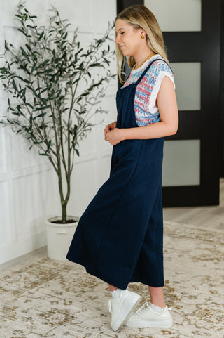 See and Be Seen Suit Yourself Adjustable Strap Jumpsuit in Navy