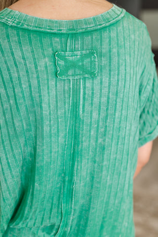 Zenana Sunday's Bestie Mineral Wash Top in Kelly Green
