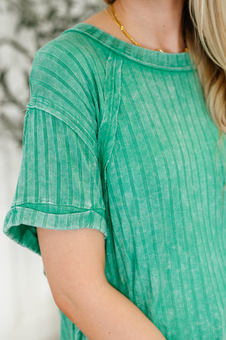 Zenana Sunday's Bestie Mineral Wash Top in Kelly Green