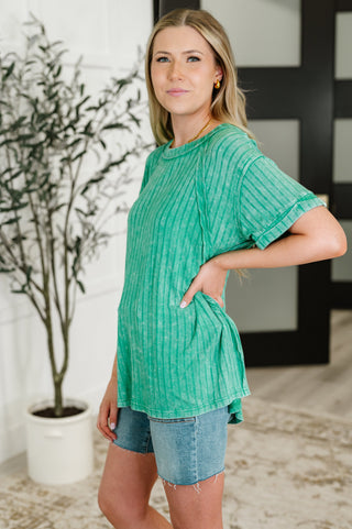 Zenana Sunday's Bestie Mineral Wash Top in Kelly Green