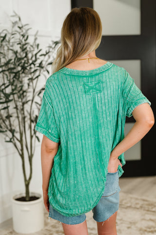 Zenana Sunday's Bestie Mineral Wash Top in Kelly Green