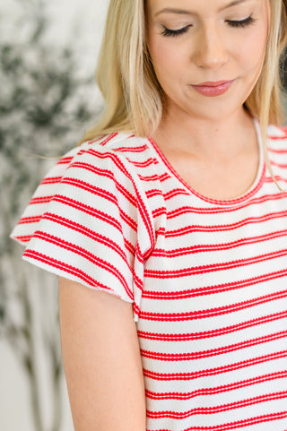 Polagram Sunny Stripes Casual Flutter Sleeve Dress