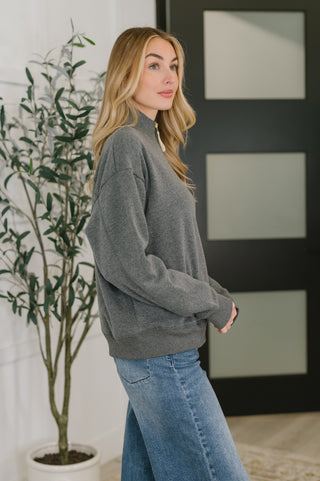 Zenana Sweater Weather Half Zip High Neck Pullover in Charcoal