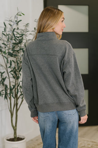 Zenana Sweater Weather Half Zip High Neck Pullover in Charcoal