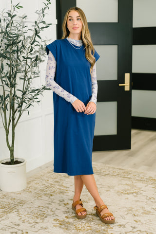 Zenana Sweet Like That Casual Dress in Light Navy