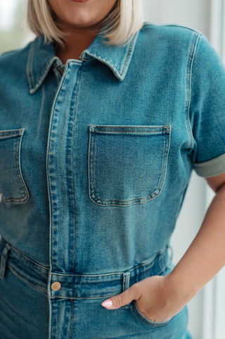 Judy Blue Sylvia Short Sleeve Denim Jumpsuit - Exclusive