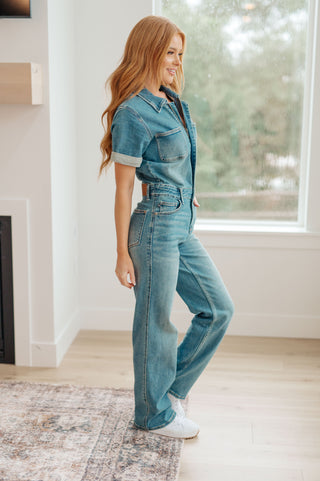 Judy Blue Sylvia Short Sleeve Denim Jumpsuit - Exclusive