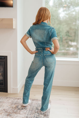 Judy Blue Sylvia Short Sleeve Denim Jumpsuit - Exclusive