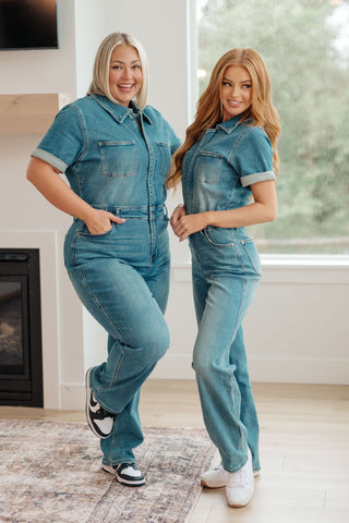 Judy Blue Sylvia Short Sleeve Denim Jumpsuit - Exclusive