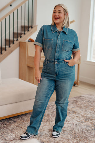 Judy Blue Sylvia Short Sleeve Denim Jumpsuit - Exclusive
