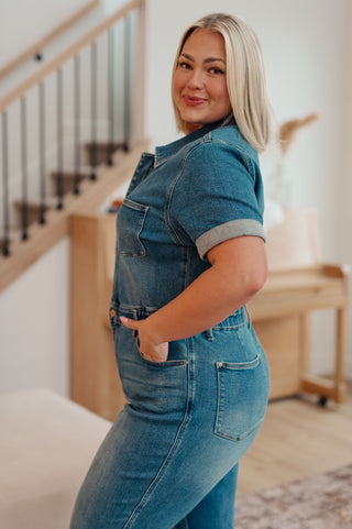 Judy Blue Sylvia Short Sleeve Denim Jumpsuit - Exclusive