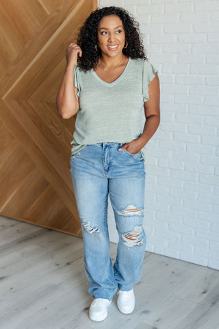 Haptics Take It In Flutter Sleeve Top