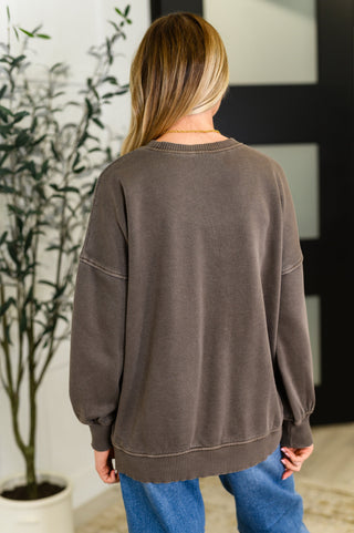 Zenana Talk Cozy to Me Stepped Hem Pullover in Brown