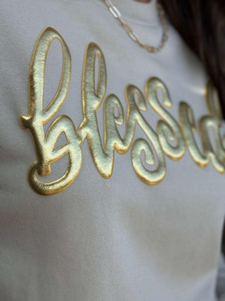 Texas True Threads Blessed in Gold Metallic Puff Sweatshirt