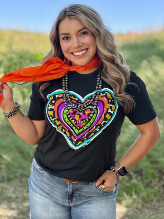 Texas True Threads Callie Ann Stelter Leopard Heart Crew Neck Tee
