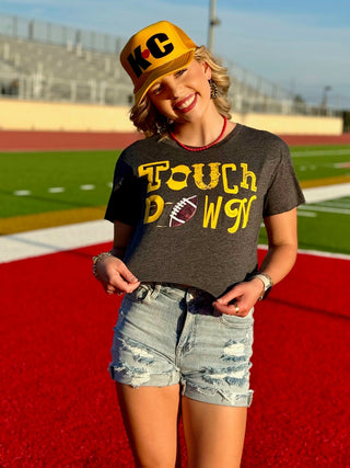 Texas True Threads Gold Touchdown with Sequin Football Tee by Randi Mahomes