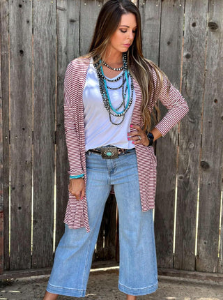 Texas True Threads Mauve Striped Mid-Length Cardigan