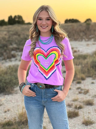 Texas True Threads Rainbow Heart I Love You Tee
