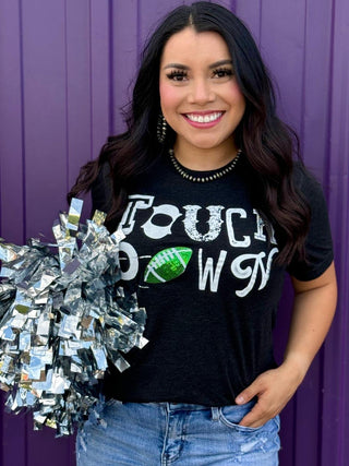 Texas True Threads Touchdown with Sequin Football Tee - Color Options