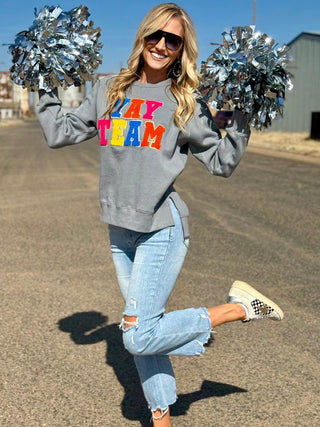 Texas True Threads "Yay Team" Chenille Applique Sweatshirt
