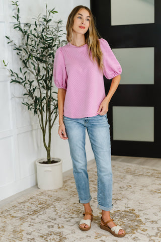 One Eleven North Textured Balloon Sleeve Blouse in Pink