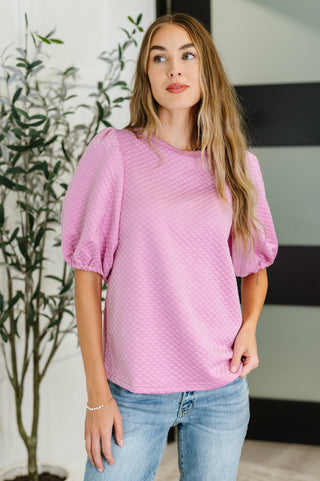 One Eleven North Textured Balloon Sleeve Blouse in Pink