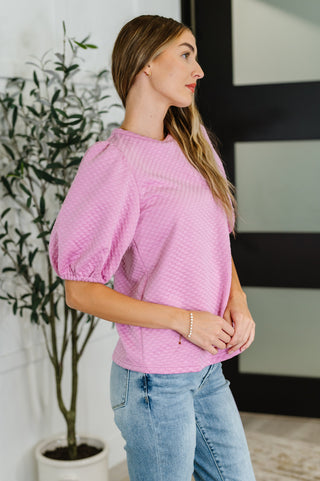 One Eleven North Textured Balloon Sleeve Blouse in Pink