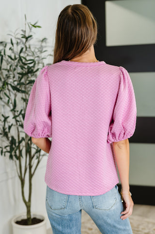 One Eleven North Textured Balloon Sleeve Blouse in Pink
