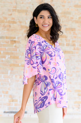 The Tropics V-Neck Top in Blush Multi