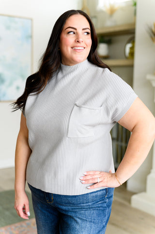 One Eleven North This Little Life Mock Neck Short Sleeve Sweater in Grey