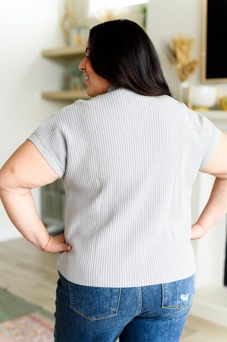 One Eleven North This Little Life Mock Neck Short Sleeve Sweater in Grey