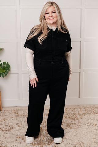 Judy Blue Tilda Short Sleeve Control Top Denim Jumpsuit - Exclusive