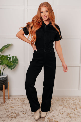 Judy Blue Tilda Short Sleeve Control Top Denim Jumpsuit - Exclusive