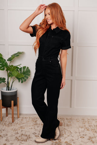 Judy Blue Tilda Short Sleeve Control Top Denim Jumpsuit - Exclusive