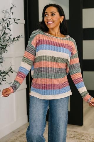 Haptics To Be Determined Drop Shoulder Top in Rust, Olive and Blue