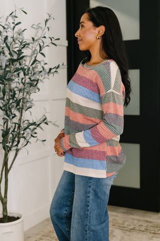 Haptics To Be Determined Drop Shoulder Top in Rust, Olive and Blue
