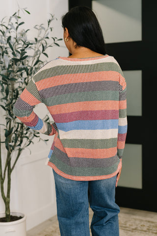 Haptics To Be Determined Drop Shoulder Top in Rust, Olive and Blue